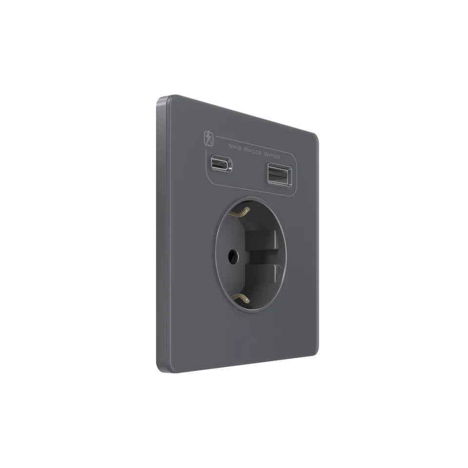Розетка + USB Systeme Electric Infinity, скрытой установки с зк и зар. устр. А+С 20Вт (250В, 16А, защит. шторки), Вулканический пепел