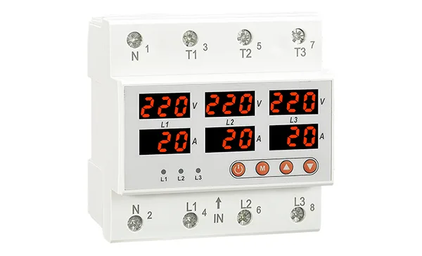 Реле контроля напряжения и тока RM-FVA/63, 3P+N, 3NO, 63A, 220VAC, черед., асимметр., Umin(120_210V)/Umax(220_300V), Imin/Imax(5_63A), 0.1_0.5s/5_600s