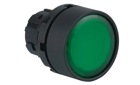 Головка кнопки PB3E, плоская, зеленая, с фиксацией, с подсветкой, 22mm, IP65