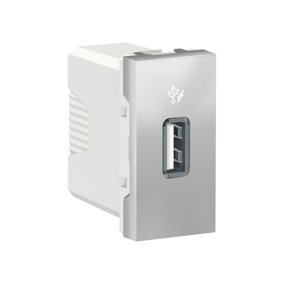 Розетка USB Schneider Electric Unica, MODULAR, 5 В / 1000 мА, 1 модуль алюминий