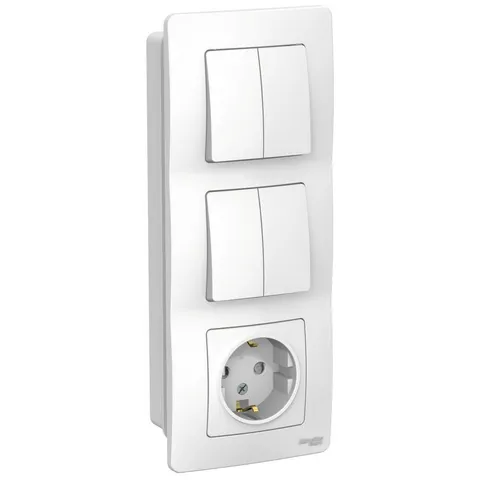 Блок Systeme Electric Blanca, скрытой установки : розет з/к шт 16А, 250В+выкл 2кл.+выкл 2кл. белый