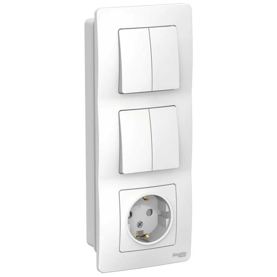 Блок Systeme Electric Blanca, скрытой установки : розет з/к шт 16А, 250В+выкл 2кл.+выкл 2кл. белый