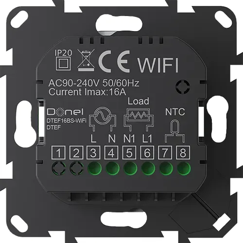 Термостат с датчиком пола с Wi-Fi, программируемый через приложение , 16 A, 55*55 мм, черное стекло