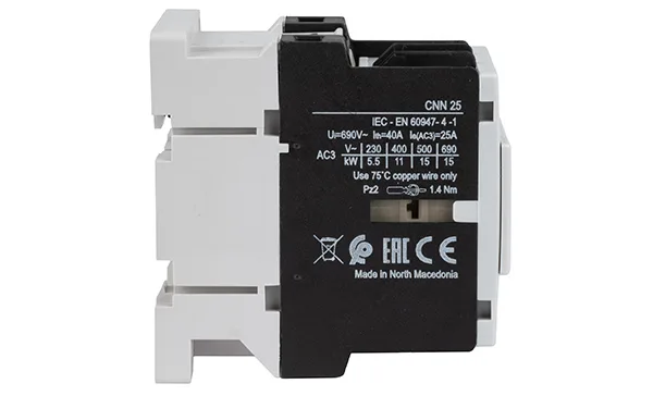 Контактор CNN 25 00 380/400V 50Hz, 3P, 25A/(40A по AC-1), 11kW(400VAC), 380/400VAC