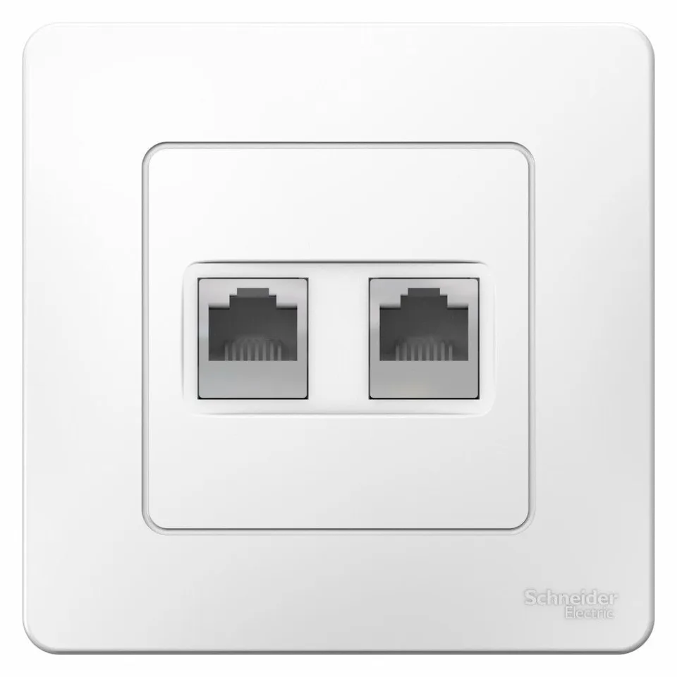 Розетка телефонная Systeme Electric Blanca, скрытой установки двойная: комп. RJ45, кат.5E + телефон. RJ11, белый