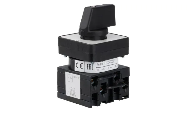 Переключатель UKT0-2-15512/E, 2P, 20A, тип 0-1←START (45°), на дверь, фронт IP65