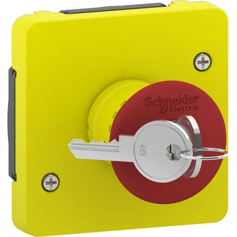 Выключатель Schneider Electric Mureva, S, аварийный с ключом для активации, 3А, механизм, желтый, IP55