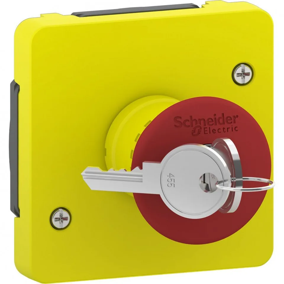 Выключатель Schneider Electric Mureva, S, аварийный с ключом для активации, 3А, механизм, желтый, IP55