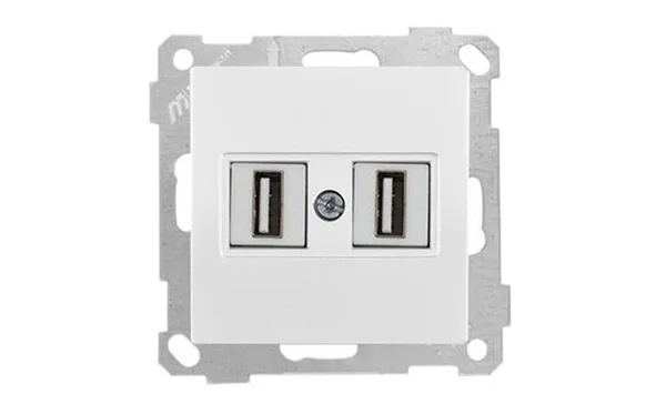 21 - Розетка 2xUSB Type A, для передачи данных, белая