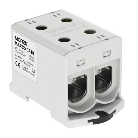 Клемма Morek OTL240-2 серая, 2xAl/Cu 35_240mm², 425(CU)/380(AL)A на клемму, 1000V, винтовые зажимы