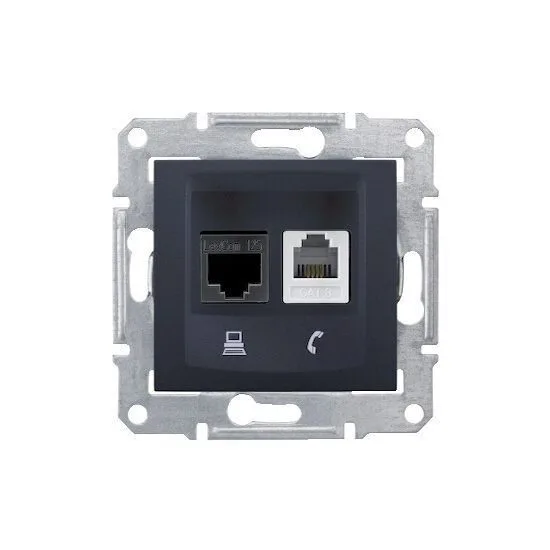 Розетка Schneider Electric Sedna, телеф.+компьют., графит