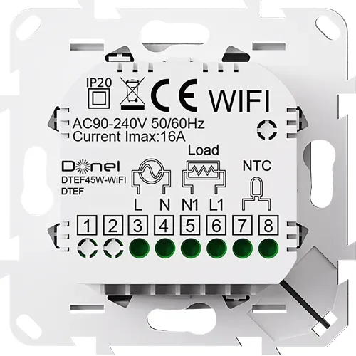Термостат с датчиком пола, программируемый с Wi-Fi , 16 A, 55*55 мм., белое стекло