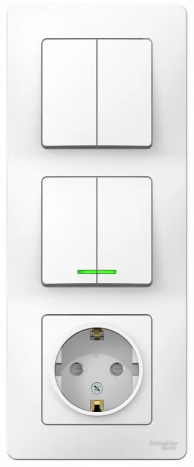 Блок Systeme Electric Blanca, скрытой установки : розет з/к шт 16А, 250В+выкл 2кл. с подсв+выкл 2кл. белый