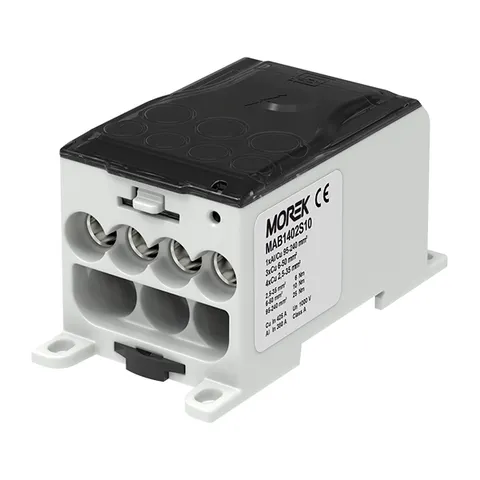 Блок распред. Morek OJL400AS черно-серый, 1P, вх. 1x95_240mm² Al/Cu, вых. 4x2,5_35 + 3x6_50mm² Cu, 425(CU)/380(AL), 1000V, глухая крышка