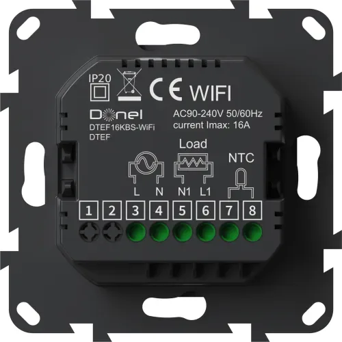 Термостат с датчиком пола с WiFi, програмируемый через приложение, 16 A, 55*55 мм. черный, поворотная ручка настройки с индикацией