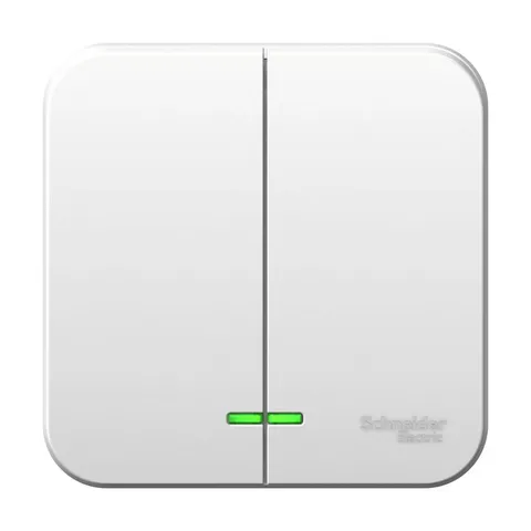 Выключатель Systeme Electric Blanca, открытой установки 2-клавишный (cх.5) с подсветкой изол. пл., 10А, 250B, белый