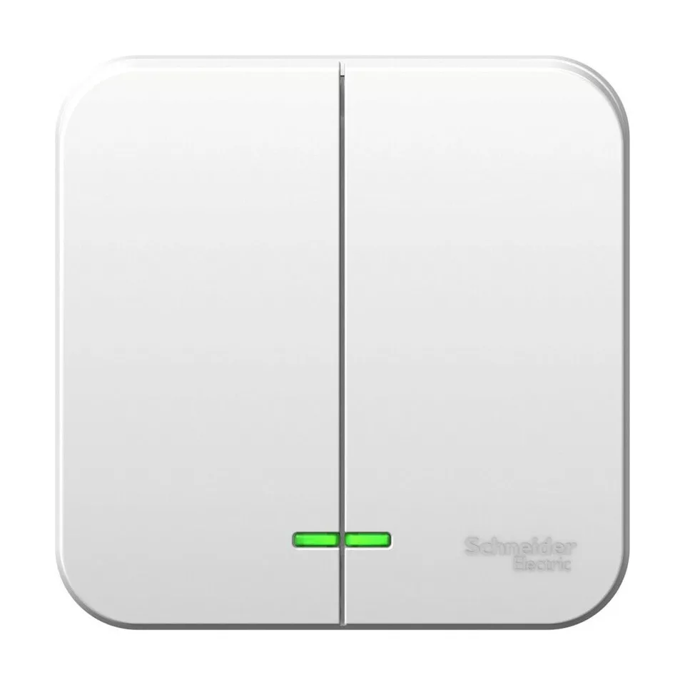 Выключатель Systeme Electric Blanca, открытой установки 2-клавишный (cх.5) с подсветкой изол. пл., 10А, 250B, белый