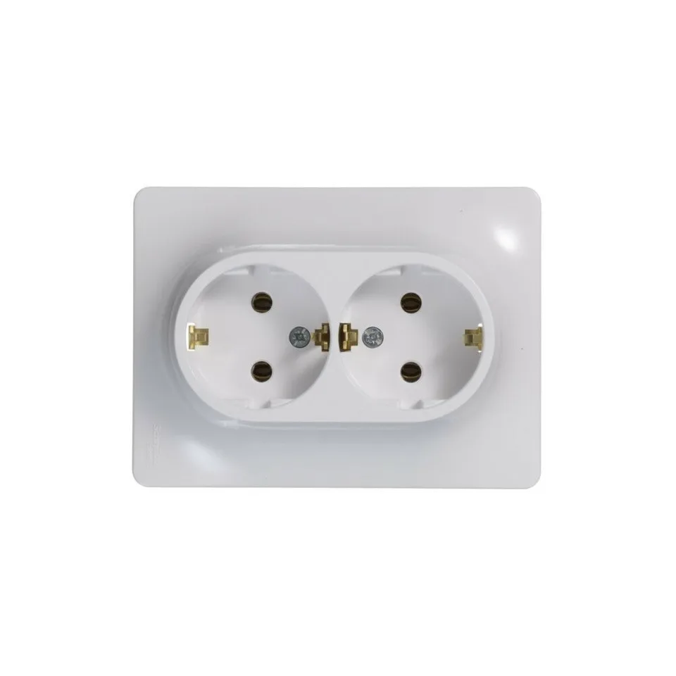 Розетка Systeme Electric Glossa, двойная с заземлением, 16А, в сборе, белый
