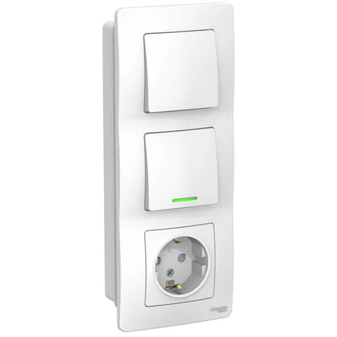 Блок Systeme Electric Blanca, скрытой установки : розет з/к шт 16А, 250В+выкл 1кл. с подсв+выкл 1кл. белый
