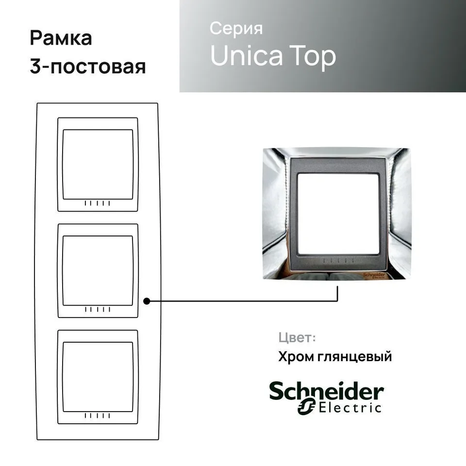 Рамка Schneider Electric Unica, х3 вертикальная металл хром/граф