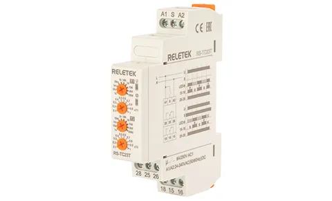 Реле времени RS-TC23T, 1CO(мгновенный)+1CO, 8A(250V AC1), 24_240VAC/DC, 100ms_100d, цикличная работа с T1 и T2, 1M