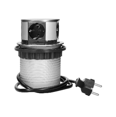 Блок розеточный встраиваемый выдвижной 4x2P+E со шторками, 3600Вт, USB 2,4A, кабель 1,5m, пластик, алюминий