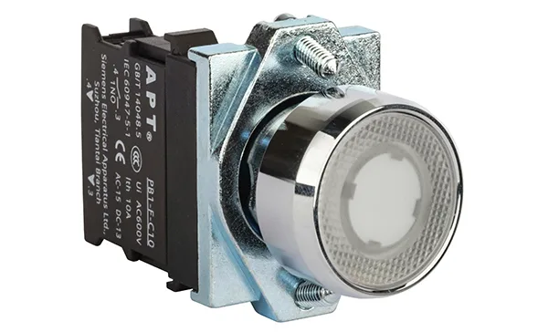 Кнопка плоская PB1S, белая, с фиксацией, с подсветкой без LED, 1NO, 6A 230VAC/24VDC, 22mm, IP65