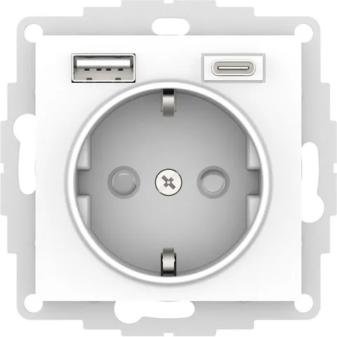 Розетка Systeme Electric AtlasDesign, 16А с 2 USB A+C, 5В/2,4А/3,0А, 2х5В/1,5А, механизм, белый