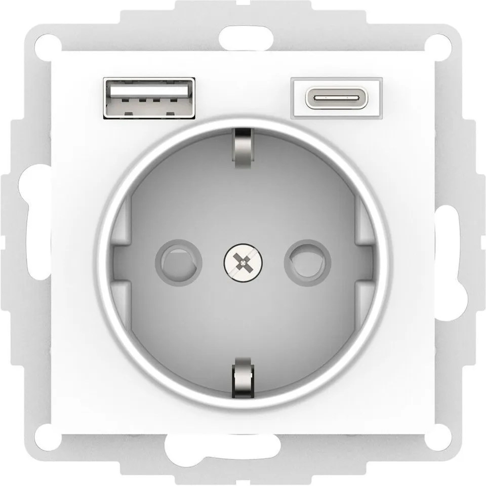 Розетка Systeme Electric AtlasDesign, 16А с 2 USB A+C, 5В/2,4А/3,0А, 2х5В/1,5А, механизм, белый
