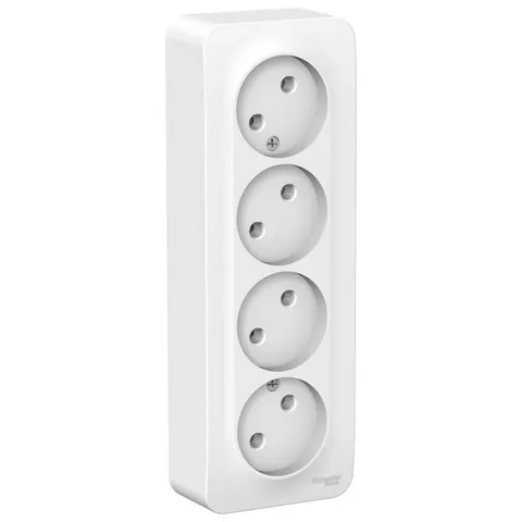 Розетка Systeme Electric Blanca, открытой установки 4-ая без заземл. без шторок изол. пл., 16А, 250В, белый