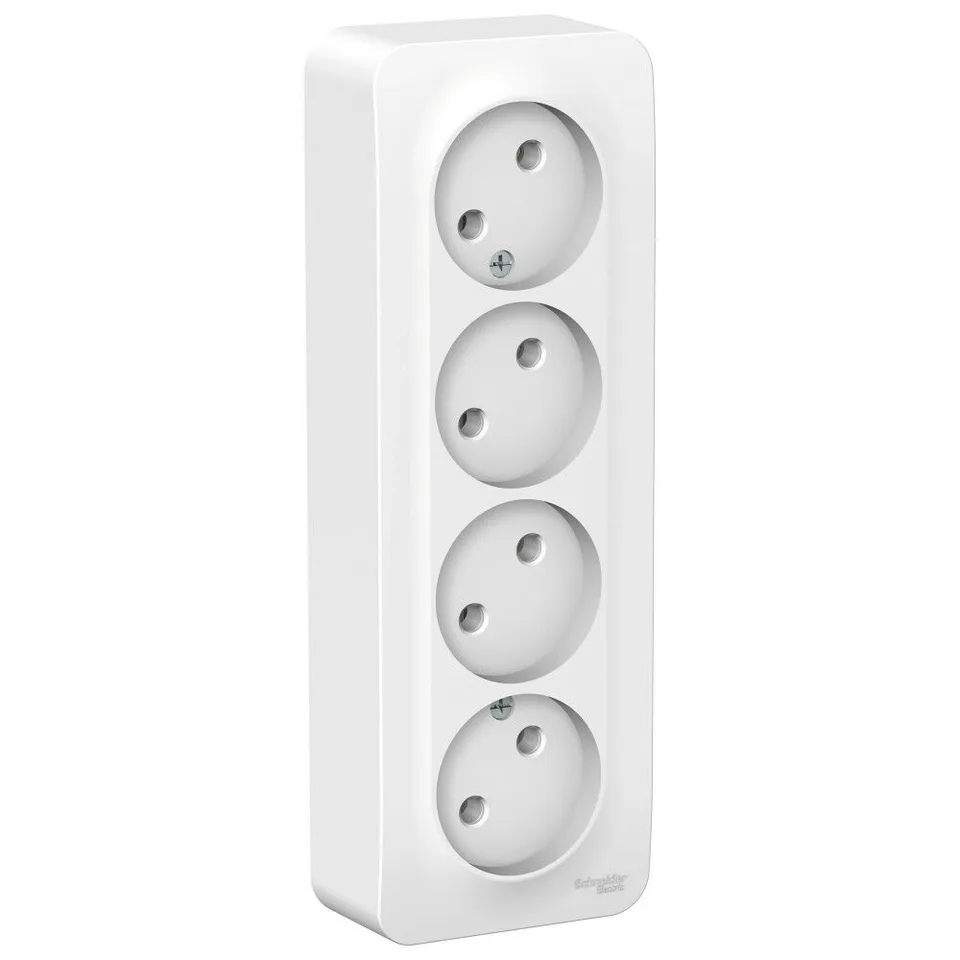 Розетка Systeme Electric Blanca, открытой установки 4-ая без заземл. без шторок изол. пл., 16А, 250В, белый