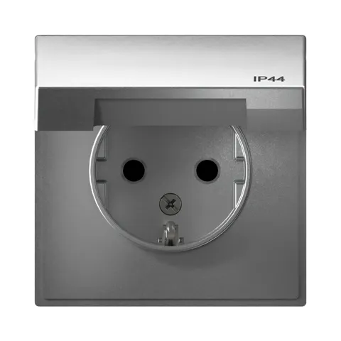 Розетка Systeme Electric ArtGallery, с заземл. со шт. с крышк, 16А, IP44, механизм, алюминий