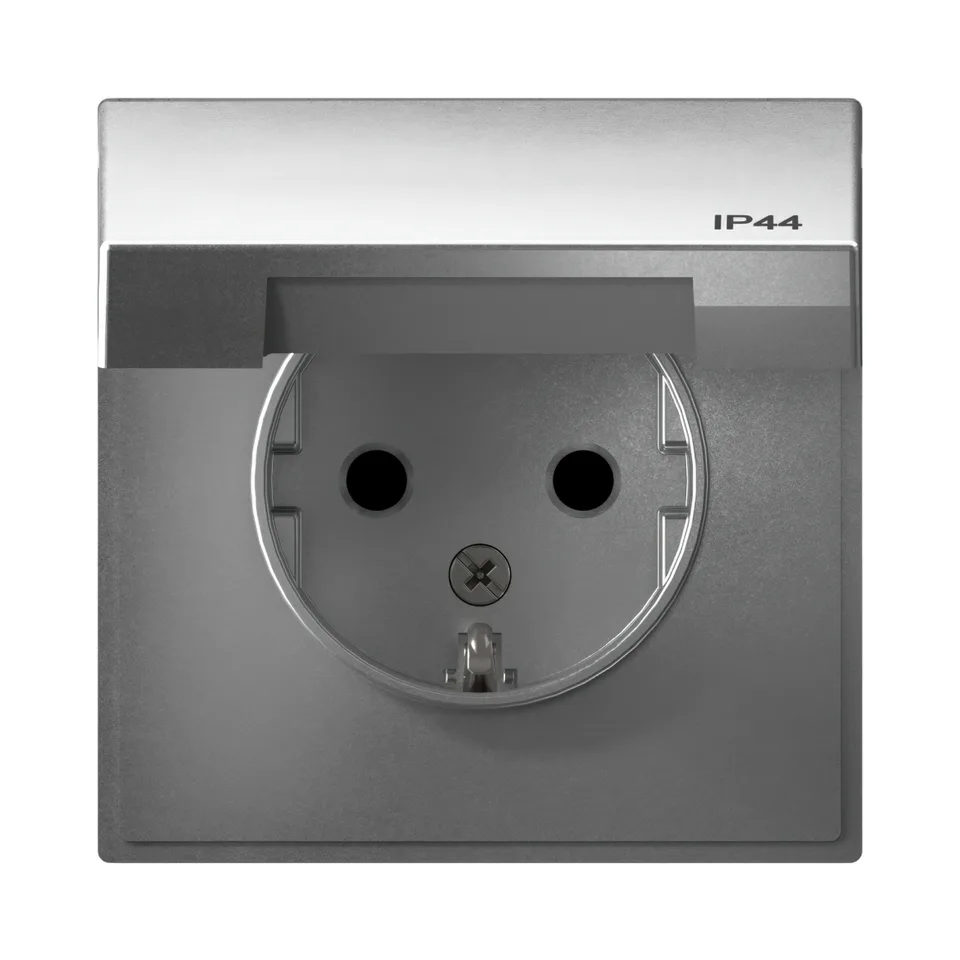 Розетка Systeme Electric ArtGallery, с заземл. со шт. с крышк, 16А, IP44, механизм, алюминий