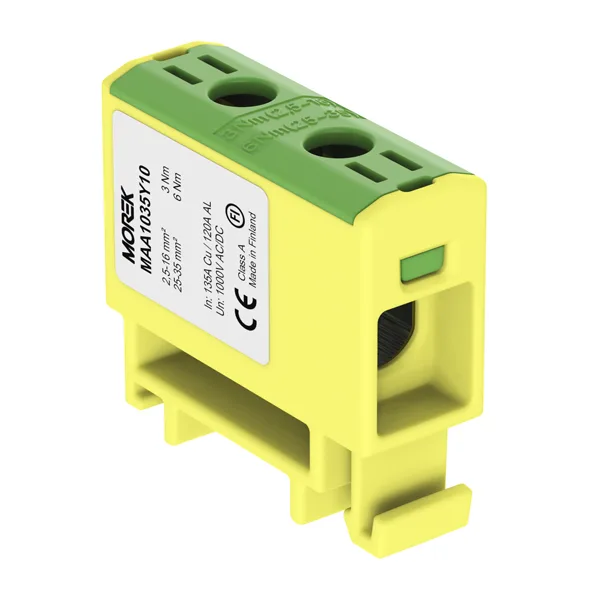 Клемма Morek OTL35 желто-зеленая, 1xAl/Cu 2,5_35mm², 135(CU)/120(AL)A, 1000V, винтовые зажимы