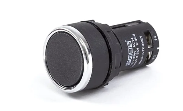 Кнопка MB, черная, без фиксации, плоская, 1NO, 3A 230V AC15, 22mm, IP50