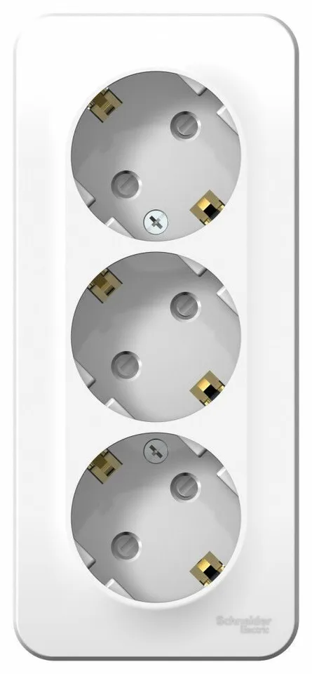 Розетка Systeme Electric Blanca, открытой установки 3-я с заземлением со шторками изол. пл., 16А, 250В, белый