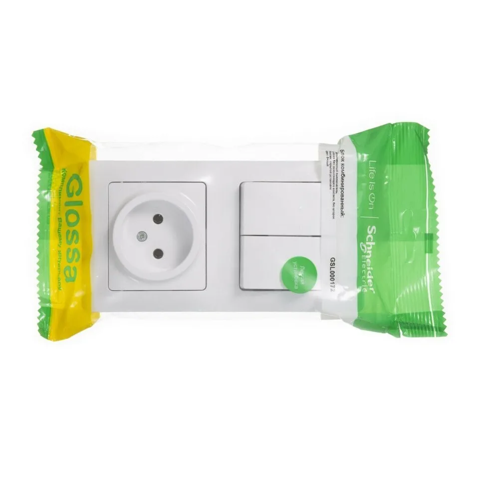 Блок Systeme Electric Glossa, : розетка + 2кл. выкл. бел