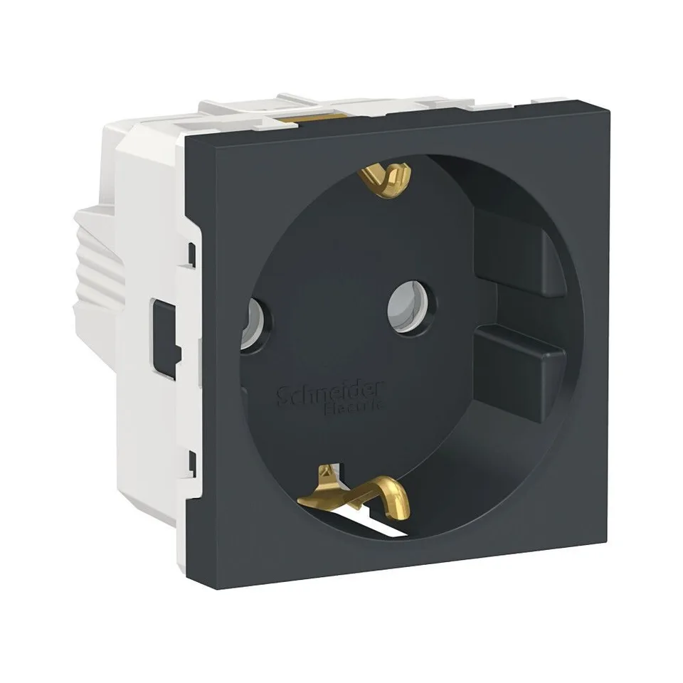 Розетка Schneider Electric Unica, MODULAR с заземл., со шторками, винт. зажим, 16А, 250В, 2 мод антрац