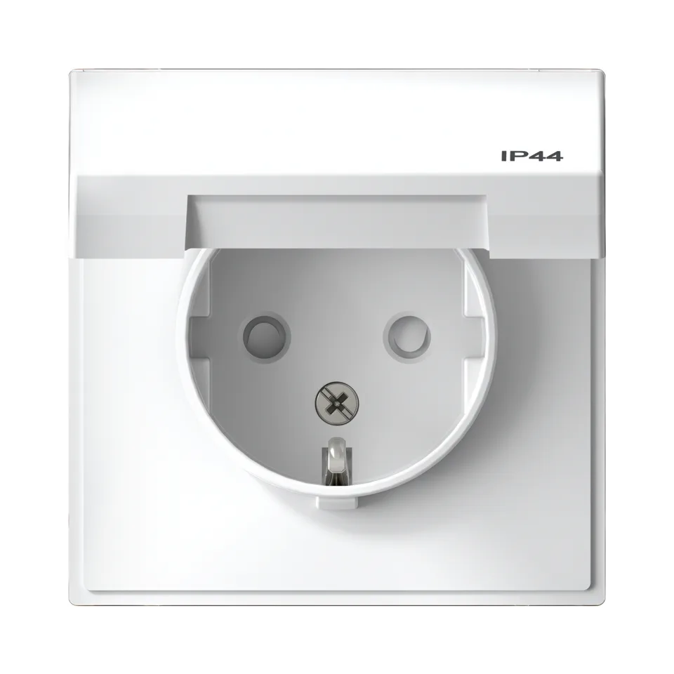 Розетка Systeme Electric ArtGallery, с заземл. со шт. с крышк, 16А, IP44, механизм, белый