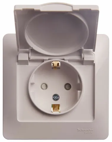 Розетка Systeme Electric Glossa, с заземлением со шторками с крышкой, 16А, IP20, в сборе, белый