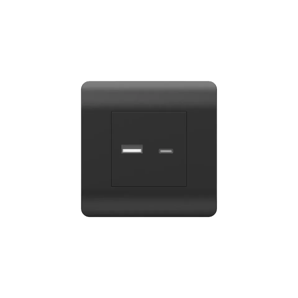 (NEW3-E) Розетка USB A+С, 5В/2,1А, черный