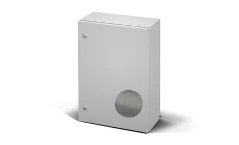 Щит ECOR моноблочный 600x600x300мм (ВхШхГ) навесной с монтажной панелью, EMC-версия, 1 глухая дверь, 2 замка, RAL7035, IP66