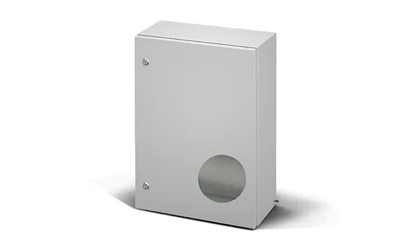 Щит ECOR моноблочный 600x600x300мм (ВхШхГ) навесной с монтажной панелью, EMC-версия, 1 глухая дверь, 2 замка, RAL7035, IP66