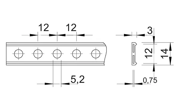 Лента 5055 L PE I 14 монтажная перфорированная, 14x3мм, L=10м, перфор. Ø5,2мм, сталь оцинк. с пластик. покрытием
