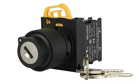 Переключатель PB3E, с ключом, 0-I, фиксация, ключ выним. в 0, 1NO, 6A 230VAC/24VDC, 22mm, IP65