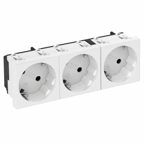 Розетка STD-D3 RW3, 3х2P+E нем.ст., со смещением контактов 33°, пруж. зажимы, защ. шторки (белый)