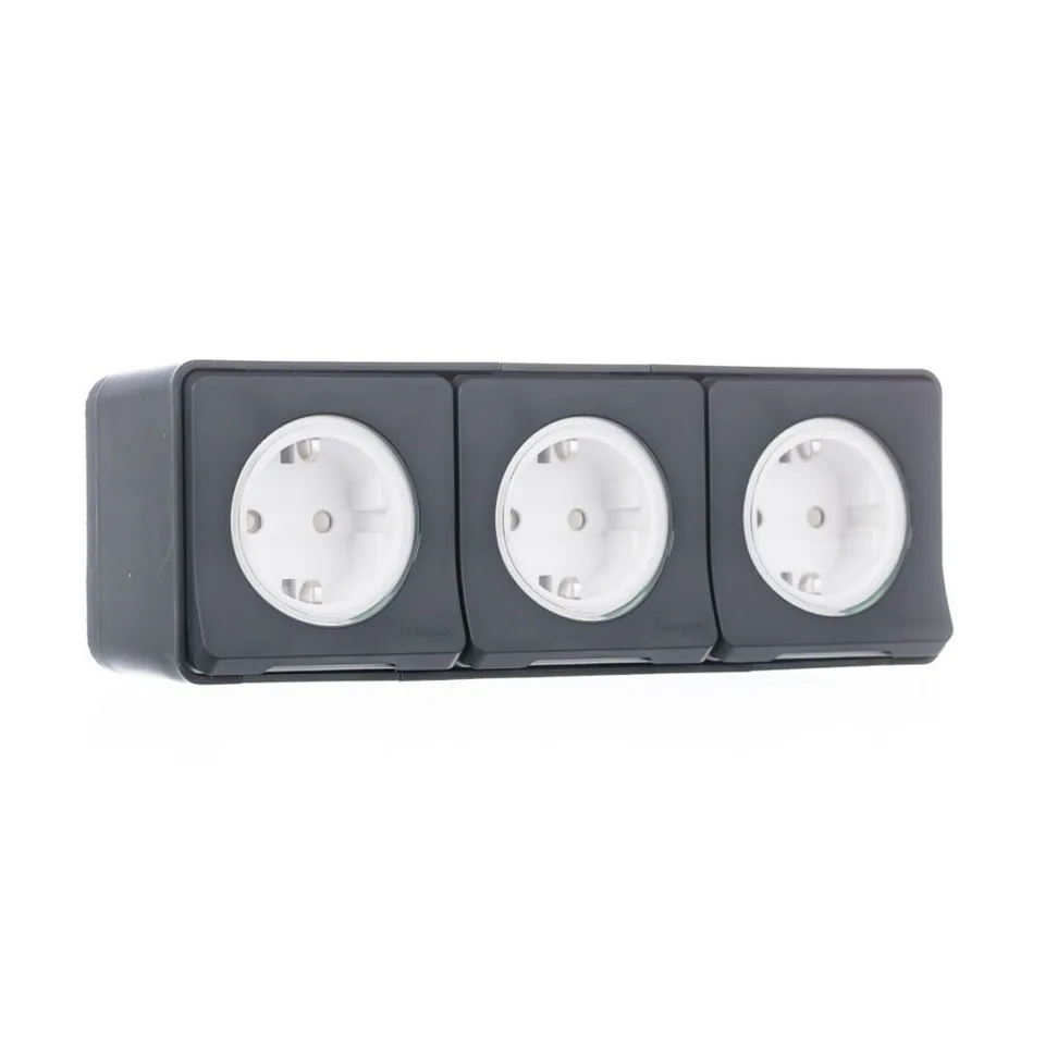 Клемма Schneider Electric Mureva, S, блок из трех розеток открытой устан, винтов., антрацит, IP55