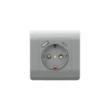 (NEW3-E) Розетка с/з со шторками, 16А+ USB двойная A+С, 5В/2,1А, серебряный
