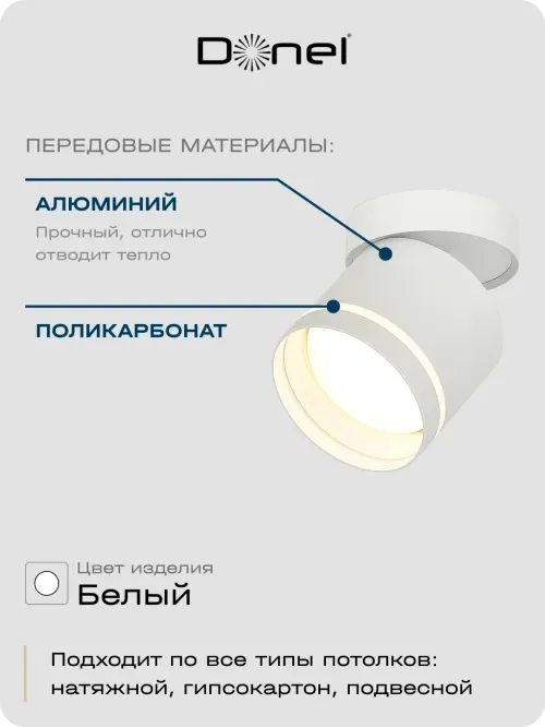 Светильник накладной, поворотный, GX53, D84xH90мм, IP20, белый, без лампы