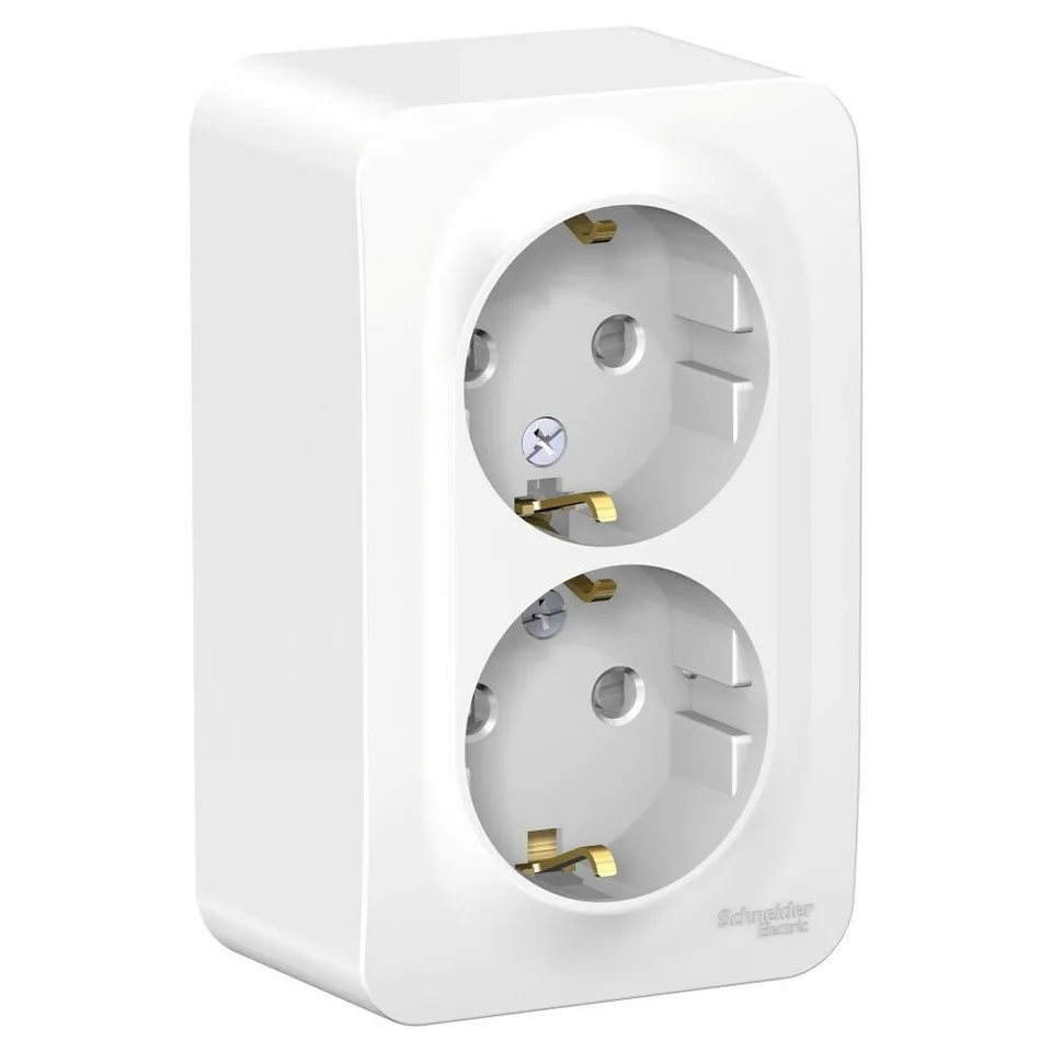 Розетка Systeme Electric Blanca, открытой установки двойная с заземл. со шт. изол. пл., 16А, 250В, белый